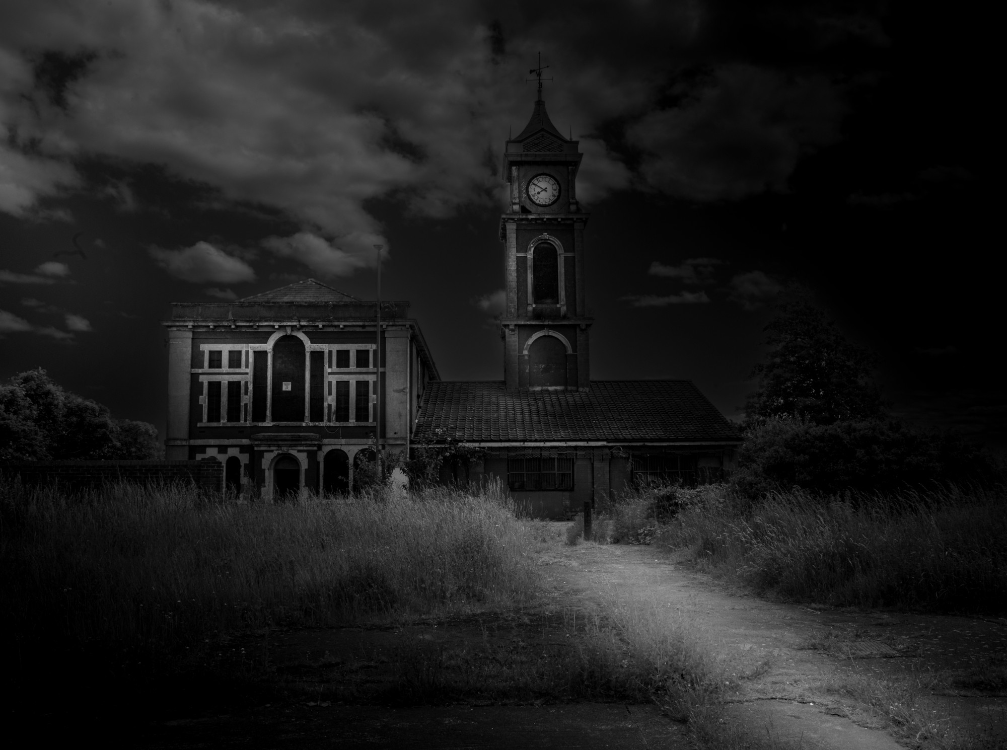 An atmospheric black and white photograph of the Old Town Hall by Nana Kofi Asamoah-Adu